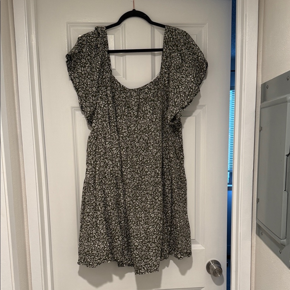 Olive Green Floral Mini Dress